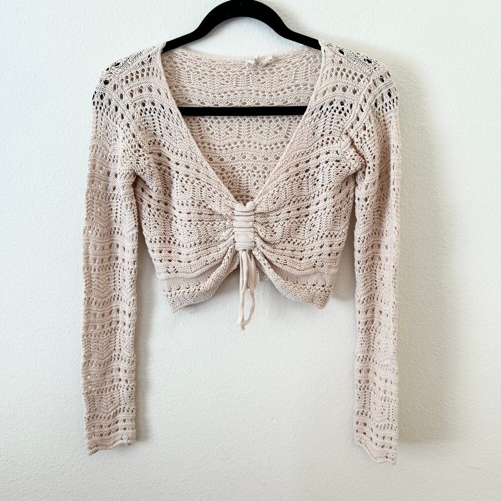 Sky‎ and Sparrow Y2K Crocheted Crop Sweater Top – Cream – Small